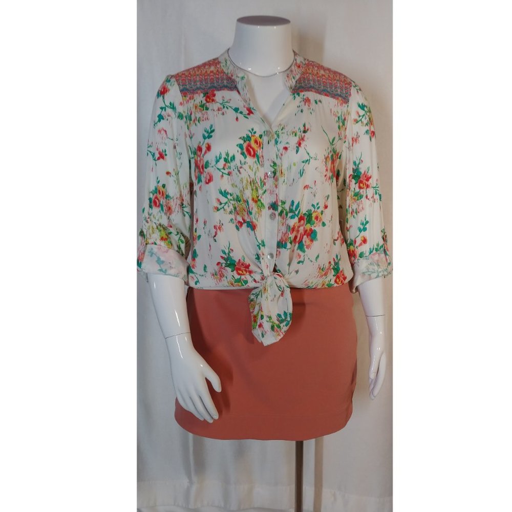 Fig and Flower Anthropologie Floral Semi Sheer Top